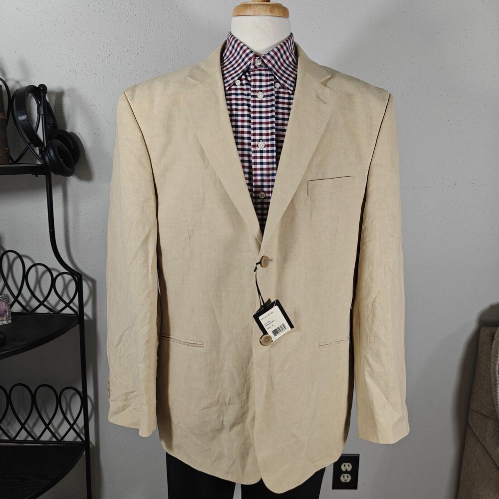 Cezani Men's Sport Coat‎ Blazer Two Button Beige Silk Linen Blend Size XL